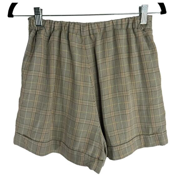 Frank and Oak Linen Blend Shorts Brown Plaid Size 4 - Picture 4 of 4